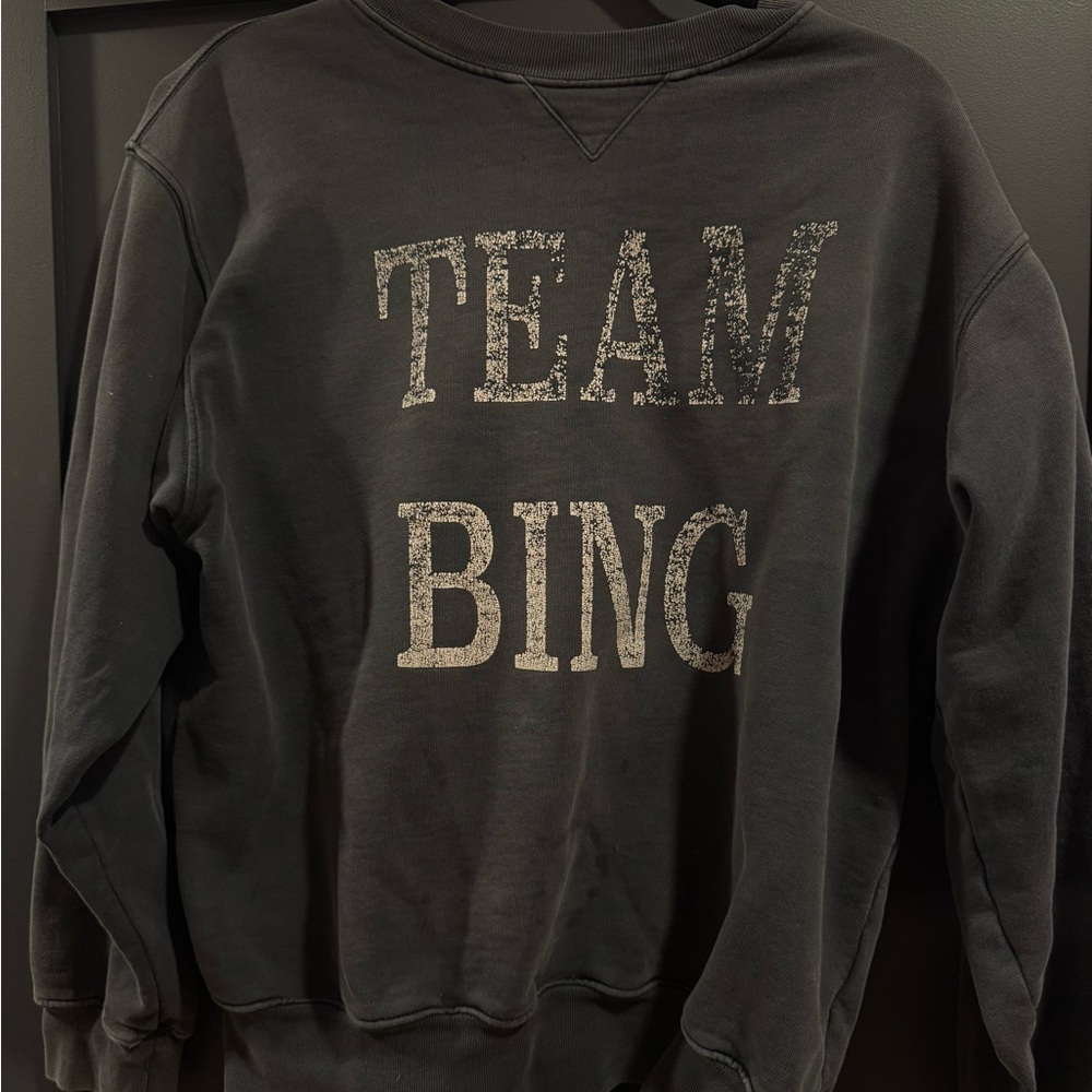 Anine Bing Black Crewneck Sweatshirt with Distressed White Graphic
